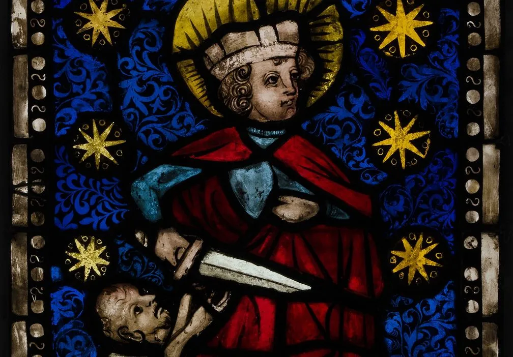 stained class image of saint with sword from Cloisters