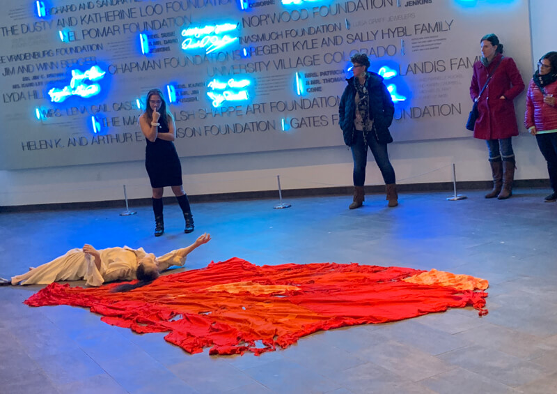 eiko otake performing in murray ross lobby in ent center for the arts