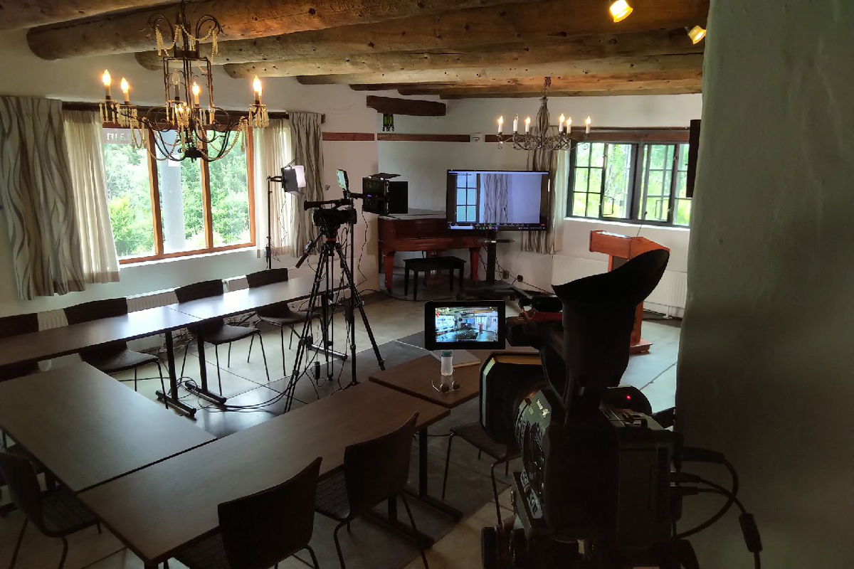 setup for virtual presentations at the heller center for arts and humanities